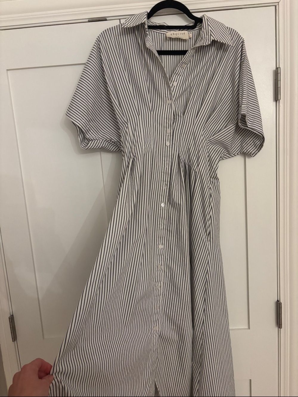 Anthro “The Tobie” White & Black Striped Midi Shirt Dress